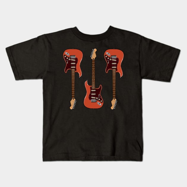 Triple Aged Candy Apple Red Stratocaster Kids T-Shirt by saintchristopher